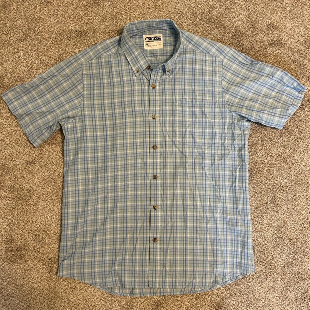 Mountain Khakis Button Down SS Shirt Blue Plaid L